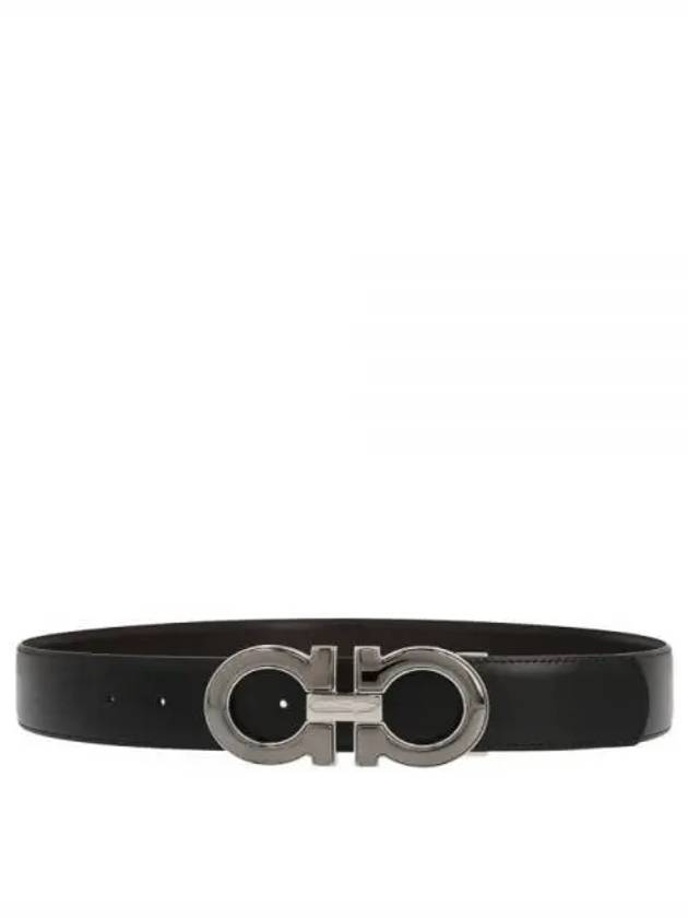 Reversible Gancini Leather Belt Black Brown - SALVATORE FERRAGAMO - BALAAN 2