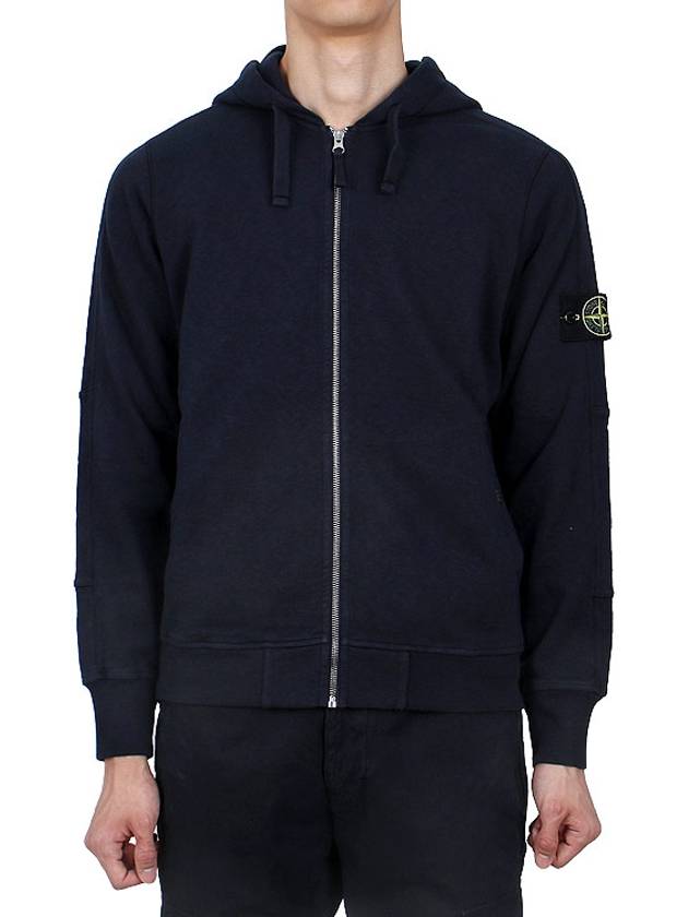 Men's Garment Dyed Malfile Zip Up Hoodie Navy - STONE ISLAND - BALAAN 3