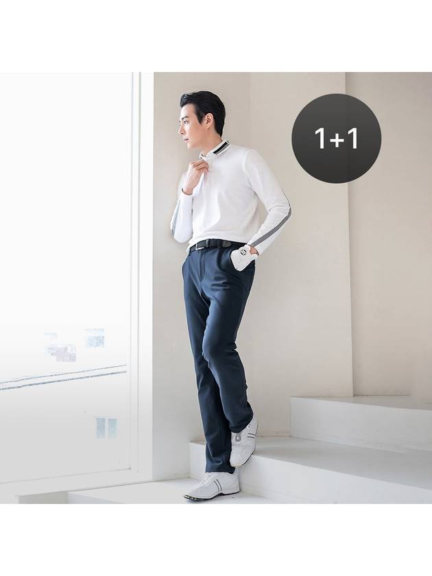 SET Men s sleeve color combination T shirt white brushed pants - PALMSPRINGS - BALAAN 2