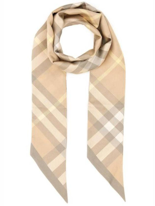 Skinny Check Silk Scarf Flax - BURBERRY - BALAAN 2