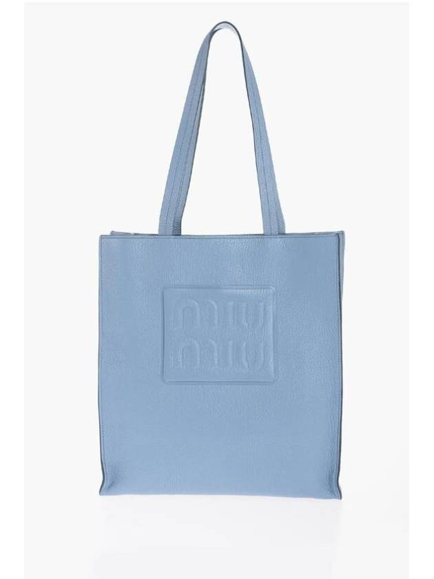 Madras Leather Tote Bag Blue - MIU MIU - BALAAN 1