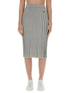 Baby Fox Patch Ribbed Midi Pleated Skirt Grey - MAISON KITSUNE - BALAAN 2