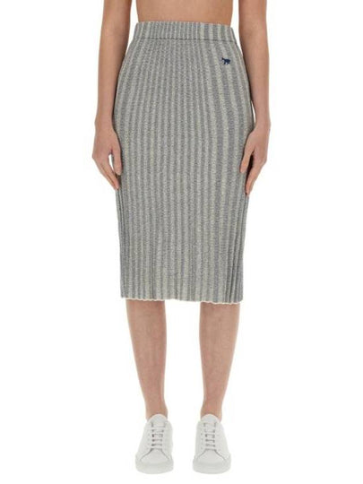 Baby Fox Patch Ribbed Midi Pleated Skirt Grey - MAISON KITSUNE - BALAAN 2