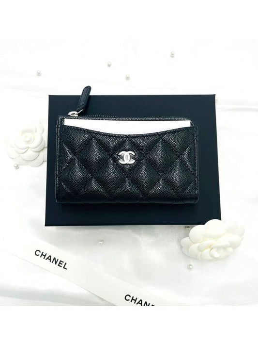 CC logo caviar black silver zipper card wallet AP3179 - CHANEL - BALAAN 1