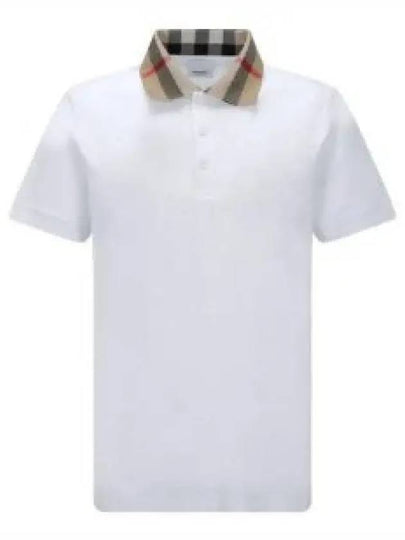 Men's Check Collar Cotton Polo Shirt White - BURBERRY - BALAAN 2