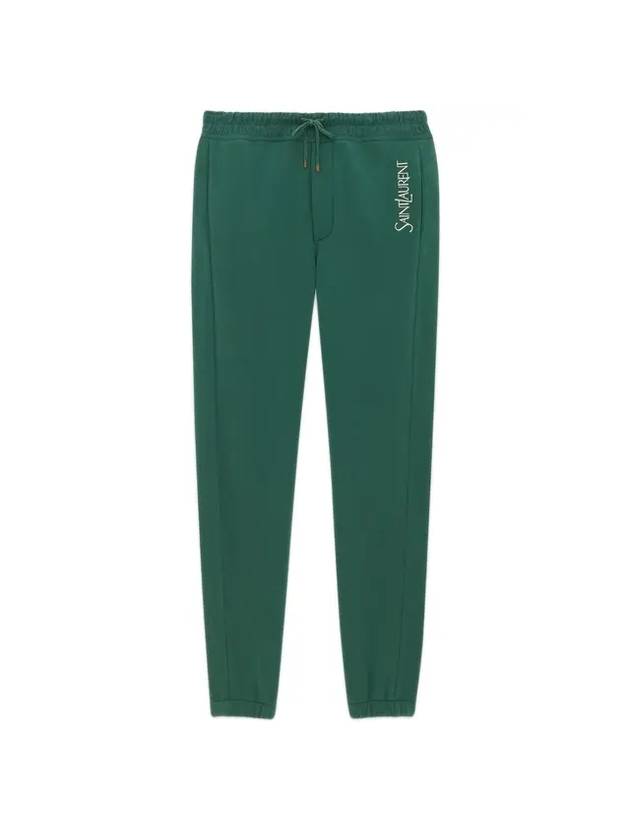 Embroidered Logo Fleece Track Pants Green - SAINT LAURENT - BALAAN 1