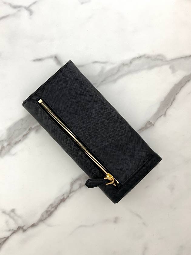 Saffiano Triangular Logo Flap Long Wallet Black - PRADA - BALAAN 10