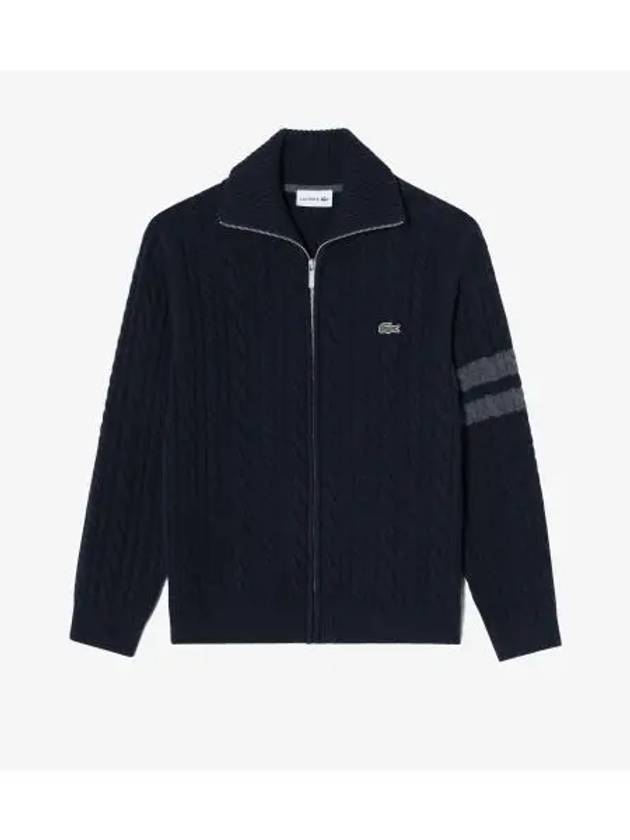 Men s cable zip up cardigan navy - LACOSTE - BALAAN 1