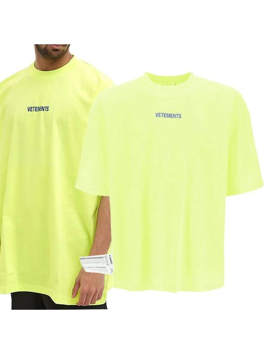 Logo Label Short Sleeve T-Shirt Neon Yellow - VETEMENTS - BALAAN 2