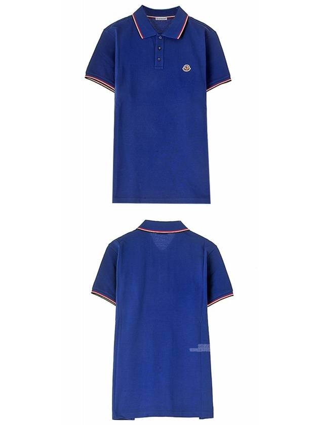 8A70300 84556 774 Three line neckline polo t shirt blue men s TJ - MONCLER - BALAAN 4