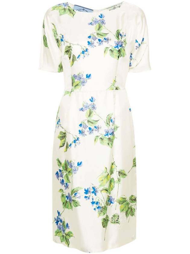 Women's Re-Edition 2003 Printed Silk Twill Midi Dress Chalk White - PRADA - BALAAN 2