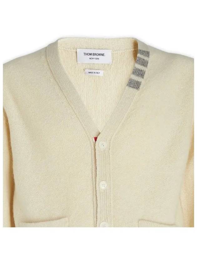 Reverse Jersey Stitch Donegal 4 Bar V Neck Cardigan White - THOM BROWNE - BALAAN 5