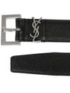 Silver Hardware Monogram Buckle Leather Belt Black - SAINT LAURENT - BALAAN 4