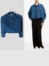 Embroidered Logo Cropped Denim Long Sleeve Shirt Blue - AMI - BALAAN 2