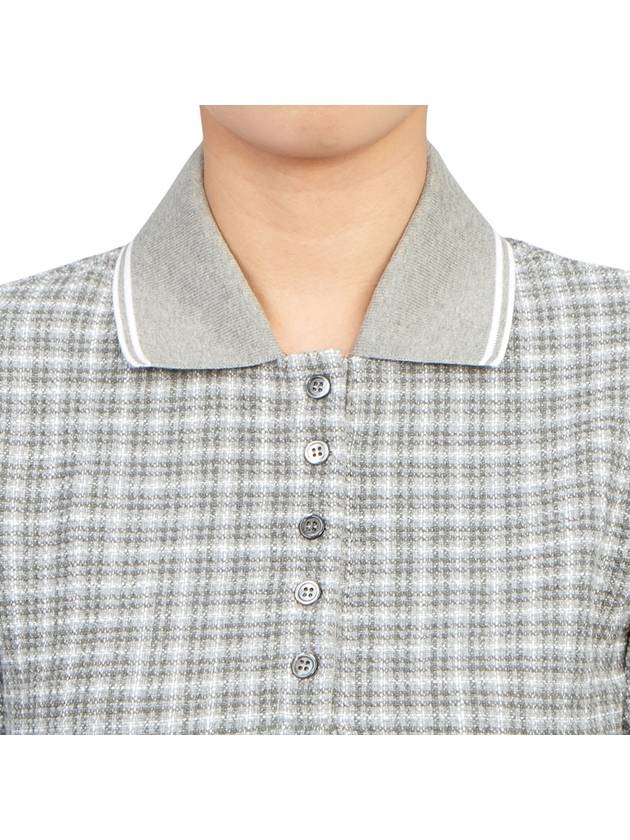 Checked Tweed Shrunken Short Sleeve Polo Grey - THOM BROWNE - BALAAN 8