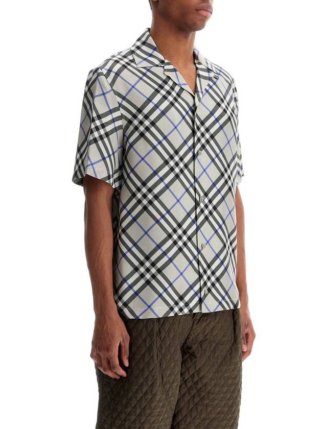 Check Oversized Silk Short Sleeve Shirt Lichen - BURBERRY - BALAAN 3