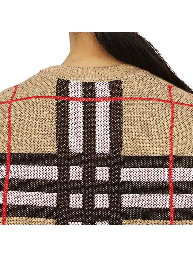 V-Neck Checked Technical Cotton Cardigan Archive Beige - BURBERRY - BALAAN 8