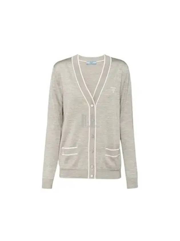 Logo Silk Cardigan Grey White - PRADA - BALAAN 2