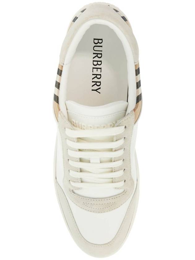 Check Leather Suede Sneakers Natural White Archive Beige - BURBERRY - BALAAN 3