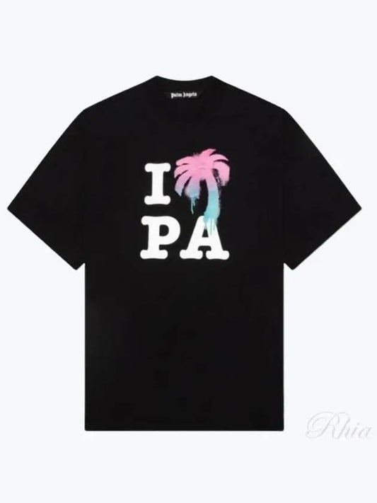 I Love Pa Classic Cotton Short Sleeve T-Shirt Black - PALM ANGELS - BALAAN 2