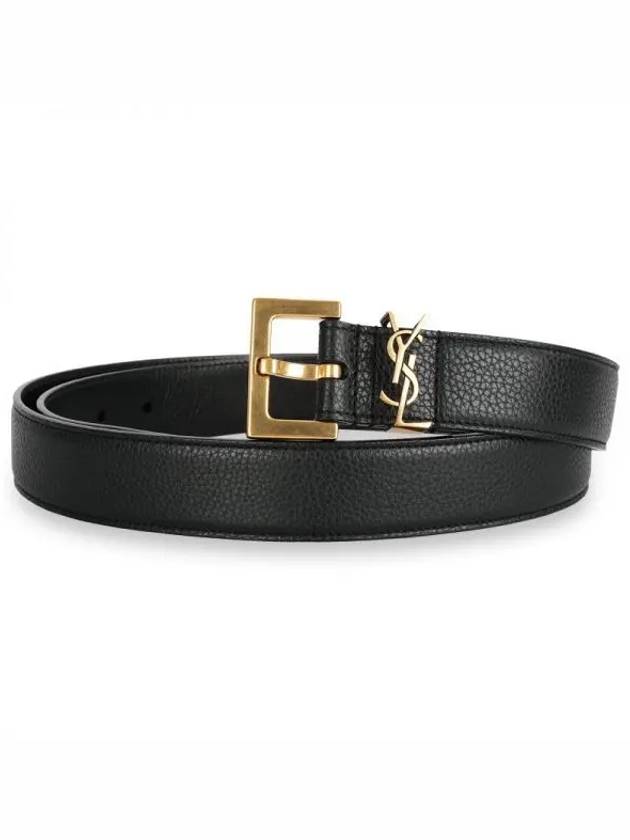 Men's Monogram Grain Leather Belt Gold - SAINT LAURENT - BALAAN 2