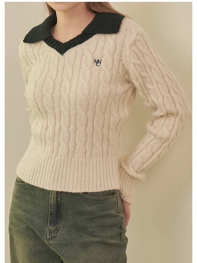 Women's Fluffy Open Collar Knit Top Ivory - MICANE - BALAAN 3