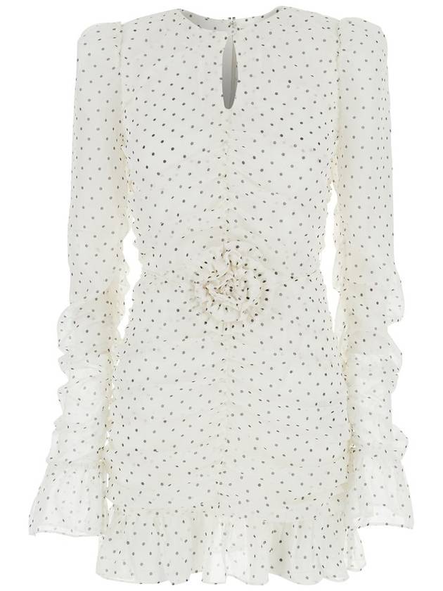 White Mini Dress With Keyhole Neck And All-Over Print In Tech Fabric Woman - ROTATE - BALAAN 1