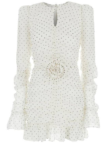 White Mini Dress With Keyhole Neck And All-Over Print In Tech Fabric Woman - ROTATE - BALAAN 1