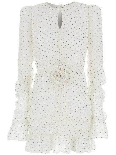 White Mini Dress With Keyhole Neck And All-Over Print In Tech Fabric Woman - ROTATE - BALAAN 1