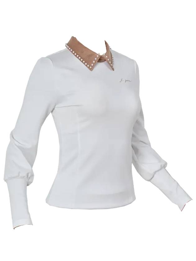 Golf Wear Suede Pearl Collar T-shirts Beige - J JANE - BALAAN 3