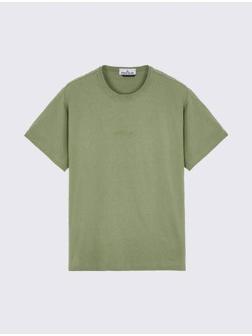 Micro Embroidered Logo Cotton Jersey Short Sleeve T-Shirt Sage Green - STONE ISLAND - BALAAN 1