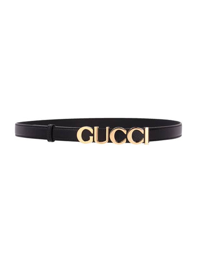 Gold Logo Buckle Thin Leather Belt Black - GUCCI - BALAAN 2