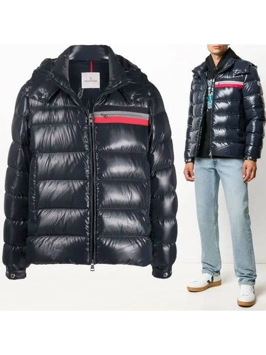 Men's Mounier Lining Logo Patch Hooded Short Padded Jacket Navy - MONCLER - BALAAN 2