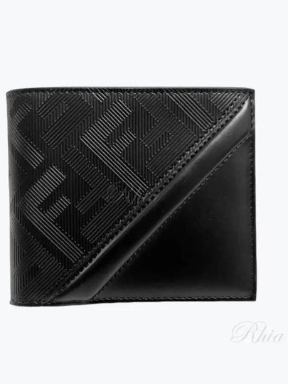 Shadow Diagonal Leather Half Wallet Black - FENDI - BALAAN 2