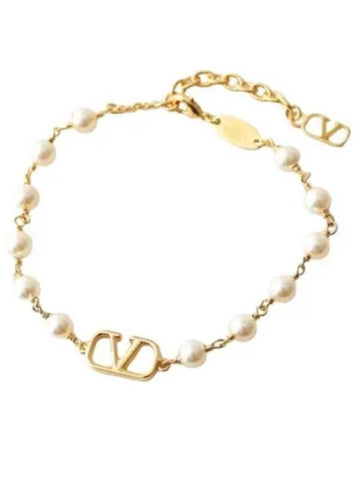 Pearl V Logo Bracelet Gold - VALENTINO - BALAAN 1