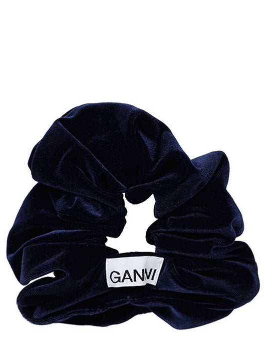 Logo Velor Scrunchie Hair Accessory Navy - GANNI - BALAAN 2