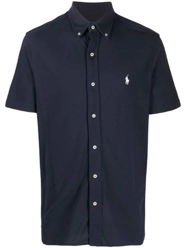 Logo Button Down Short Sleeve Shirt Navy - POLO RALPH LAUREN - BALAAN 1