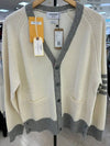 V-Neck 4-Bar Wool Cardigan White - THOM BROWNE - BALAAN 6