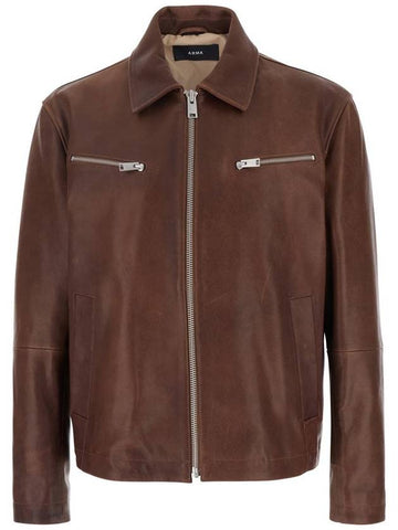 'Maze' Brown Jacket With Classic Collar And Zipped Cuffs In Leather Man - ARMA - BALAAN 1