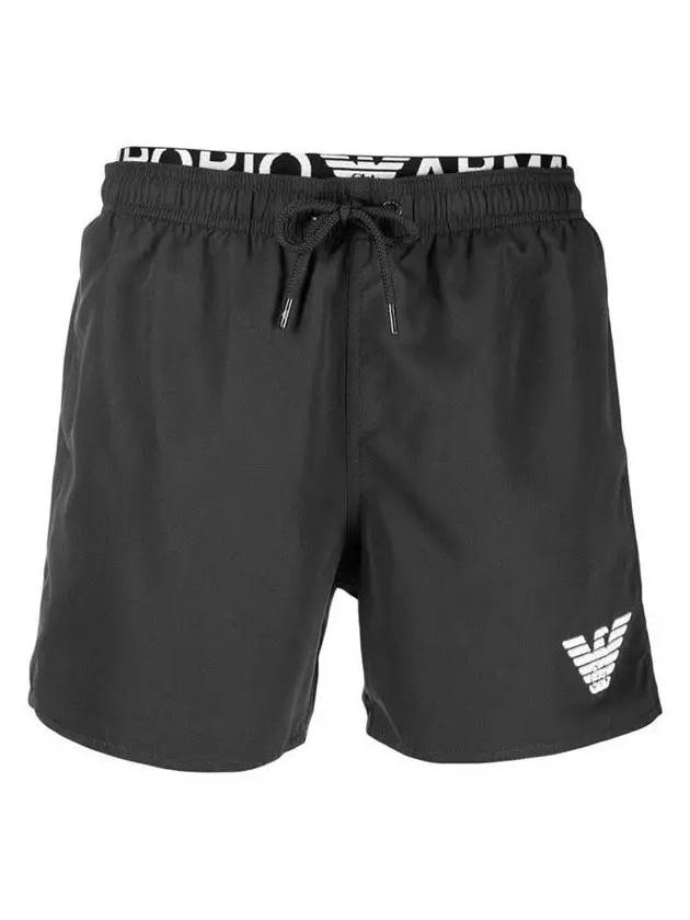 Signature Logo Embroidered Swim Shorts Black - EMPORIO ARMANI - BALAAN 3