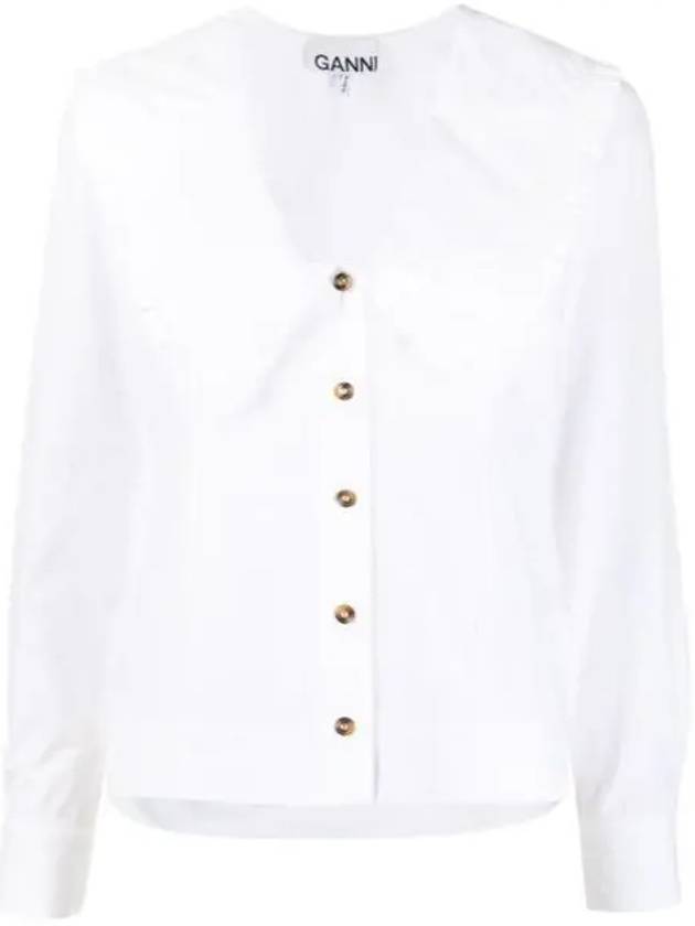 Women's Wide Collar Plunge Neck Cotton Shirt White - GANNI - BALAAN 2