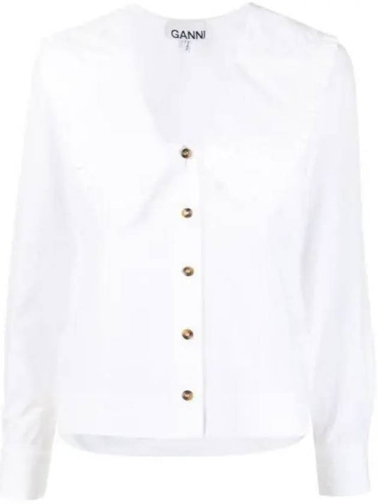 Women's Wide Collar Plunge Neck Cotton Shirt White - GANNI - BALAAN 2