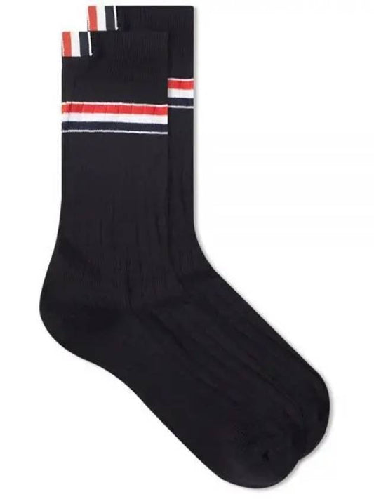 Athletic Striped Ribbed Cotton Socks Black - THOM BROWNE - BALAAN 1