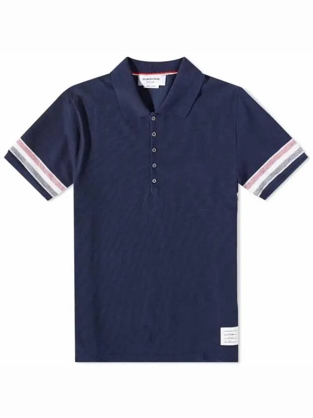 Men's RWB Stripe Cotton Polo Shirt Navy - THOM BROWNE - BALAAN 3