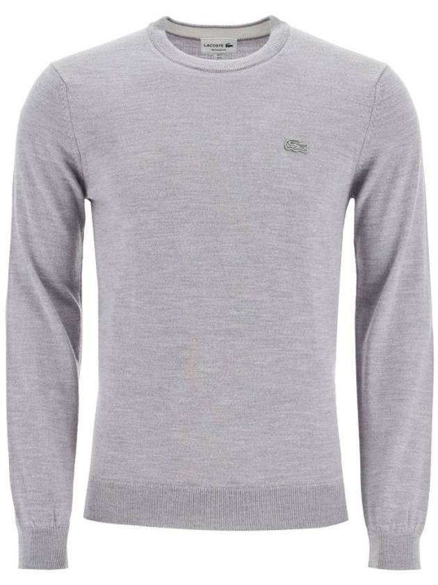 Merino Wool Crew Neck Knit Top Grey - LACOSTE - BALAAN 1