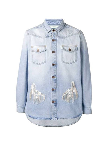 Men's Distressed Denim Long Sleeve Shirt Blue - OFF WHITE - BALAAN 1