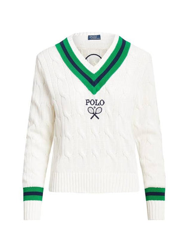 Wimbledon Cable Cricket Knit Top White - POLO RALPH LAUREN - BALAAN 1