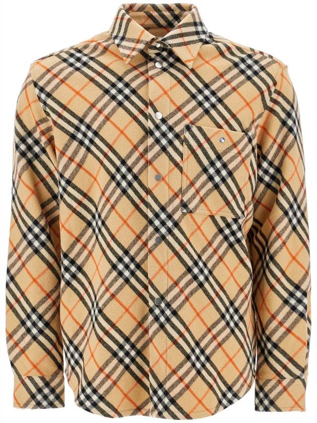 Check Oversized Wool Long Sleeve Shirt Sand - BURBERRY - BALAAN 2