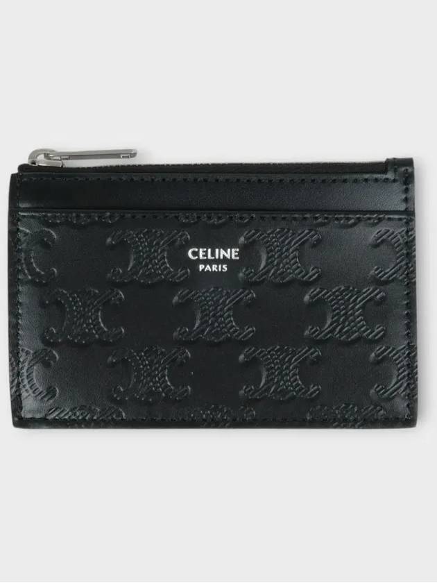 Zipper Calfskin Triomphe Embossed Card Wallet Black - CELINE - BALAAN 3