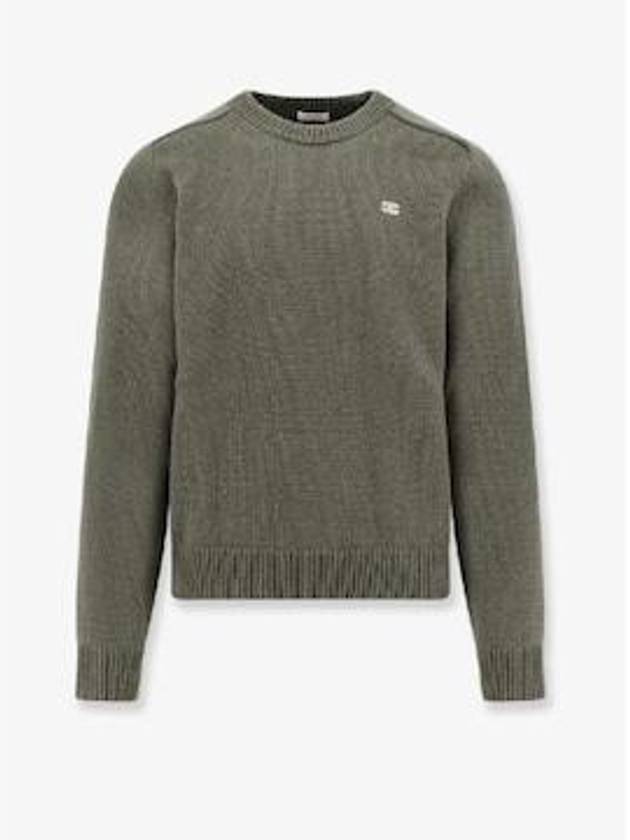 Men's Triomphe Crew Neck Cashmere Wool Knit Top Khaki - CELINE - BALAAN 2